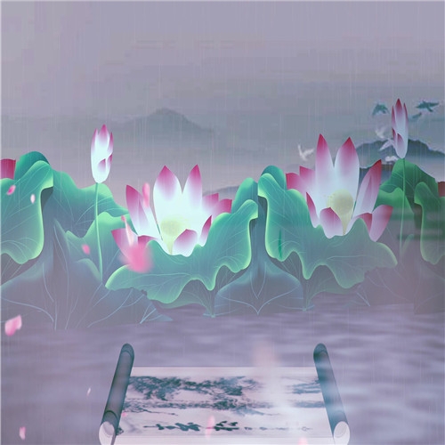 雨中花唯美水墨荷花古典中国风LED背景视频