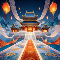 梁祝-民乐满庭芳国潮古风仙境楼阁鎏金山水仙鹤led舞台大屏背景视频素材