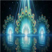 雀之灵 梦幻傣族孔雀羽毛光效LED舞台大屏背景视频素材